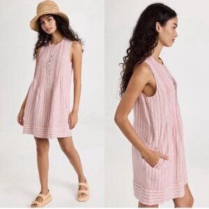 FAHERTY Womens Isha Linen Dress Pink Stripe Small